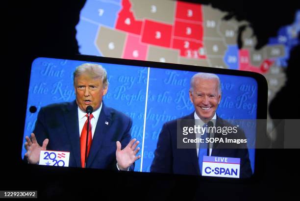 In this photo illustration the US President Donald Trump and Democratic presidential candidate and former US Vice President Joe Biden are seen during...