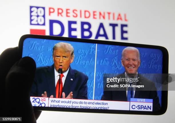 In this photo illustration the US President Donald Trump and Democratic presidential candidate and former US Vice President Joe Biden are seen during...