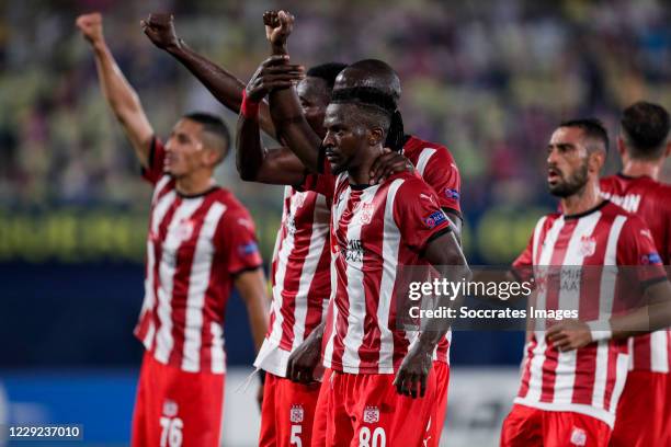 Isaac Cofie of Sivasspor, Mustapha Yatabare of Sivasspor, Olarenwaju Kayode of Sivasspor celebrates goal 2-1 during the UEFA Champions League match...