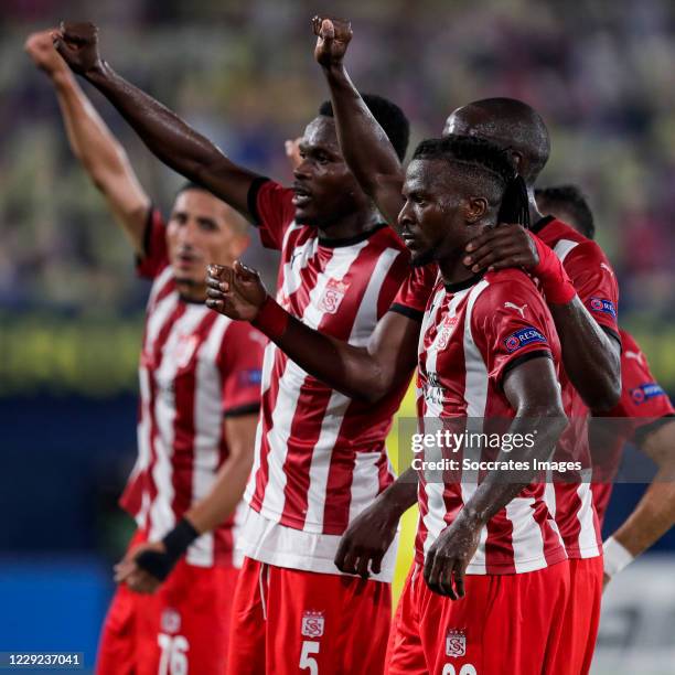 Isaac Cofie of Sivasspor, Mustapha Yatabare of Sivasspor, Olarenwaju Kayode of Sivasspor celebrates goal 2-1 during the UEFA Champions League match...