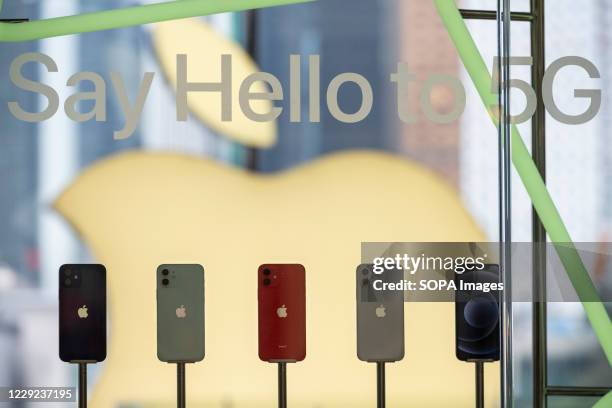 The new Iphone 12 is being displayed at the Apple store during the launch day of the new iPhone 12 and iPhone 12 Pro phones.