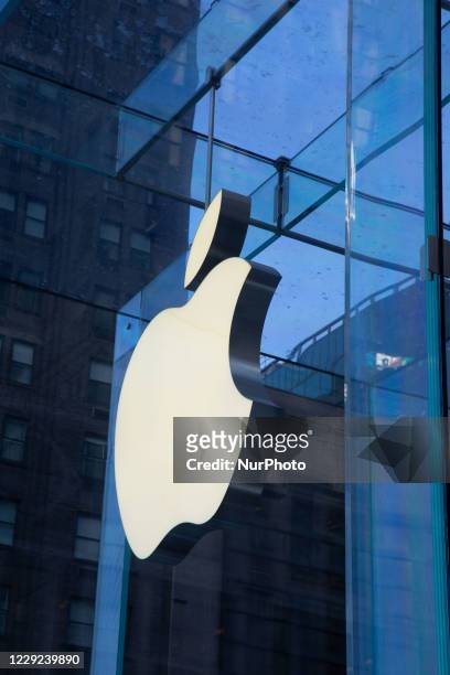 Apple flagship retail store in Fifth in New York City with the Iconic glass cube design from Peter Bohlin that received multiple architectural and...