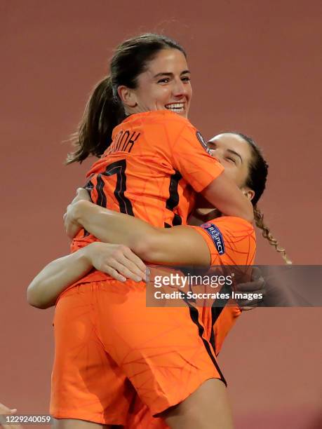 Danielle van de Donk of Holland Women Celebrates 1-0 with Dominique Janssen of Holland Women, Lieke Martens of Holland Women during the EURO...