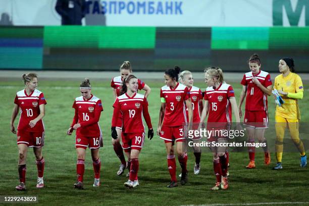 Players of Russia Women during the World Cup Qualifier Women match between Russia v Slovenia at the Sapsan Arena on October 23, 2020 in Moscow Russia