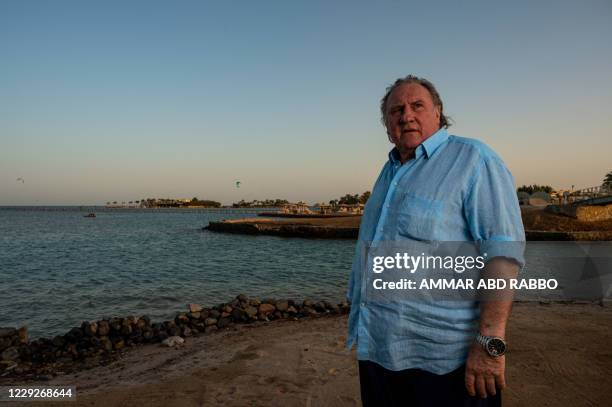 French actor Gerard Depardieu poses at a resort a day after receiving the Career Achievement Award during the 4th edition of El Gouna Film Festival,...