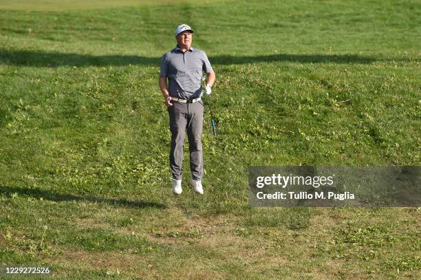 Ross McGowan of England checks his line on the 8th hole during the final round of the Italian Open at Chervo Golf Club on October 25, 2020 in...