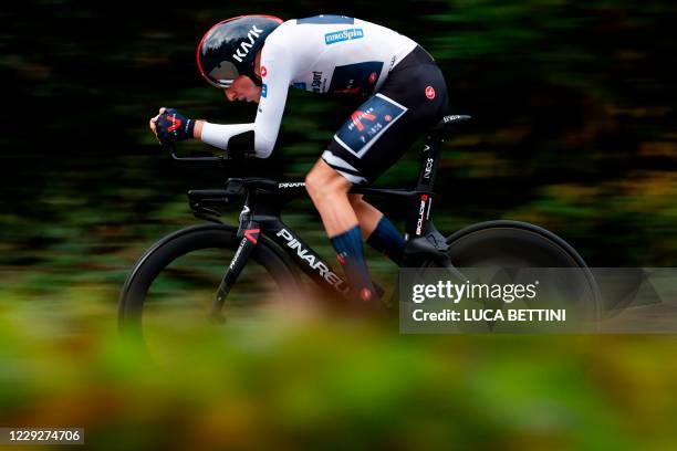 Team Ineos rider Great Britain's Tao Geoghegan Hart rides during the individual time trial in the 21st and final stage of the Giro d'Italia 2020...