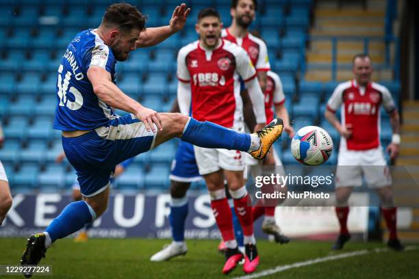 Alex Macdonald of Gillingham tries to cross the ball during the Sky Bet League 1 match between Gillingham and Fleetwood Town at the MEMS Priestfield...