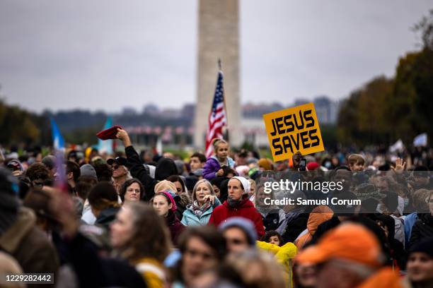 Worshipers attend a concert by evangelical musician Sean Feucht on the National Mall on October 25, 2020 in Washington, DC. Feucht was granted a...