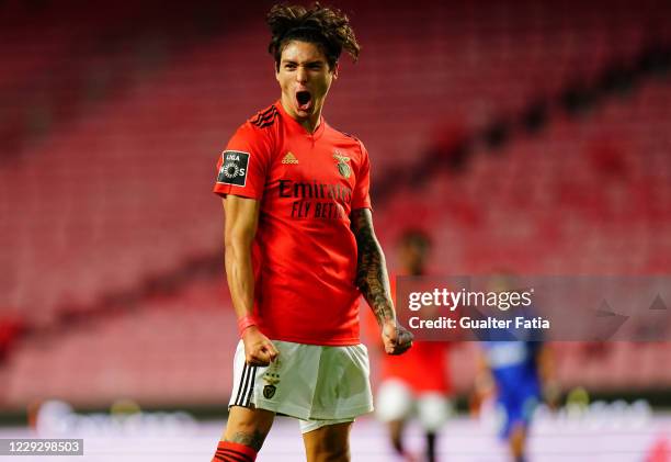 Darwin Nunez of SL Benfica celebrates after scoring a goal during the Liga NOS match between SL Benfica and Belenenses SAD at Estadio da Luz on...