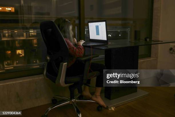 Young student attends an online Thunkable Inc. Coding class at her home in Mumbai, India, on Saturday, Oct. 24, 2020. Online coding classes for...