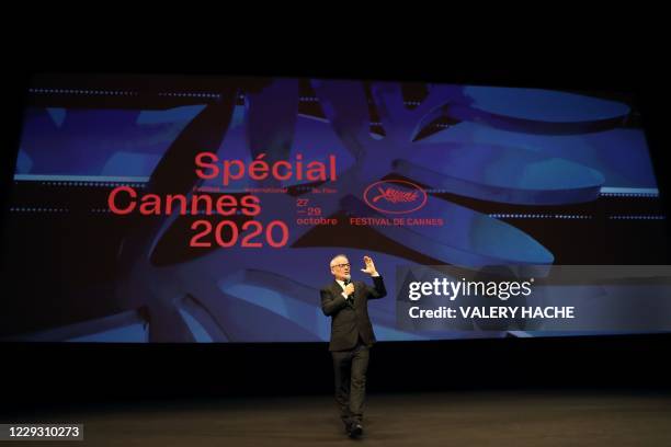 Cannes film festival general delegate Thierry Fremaux speaks as he presents Cannes 2020 Special, a mini-version of the Cannes Film Festival at the...