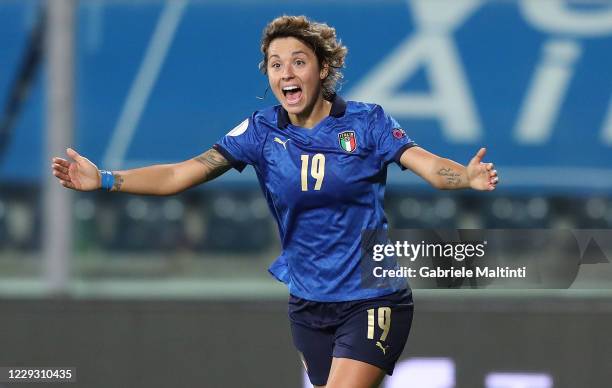 Valentina Giacinti of Italy Women reacts during the UEFA Women's EURO 2022 qualifier match between Italy Women's and Denmark Womens's at Stadio Carlo...