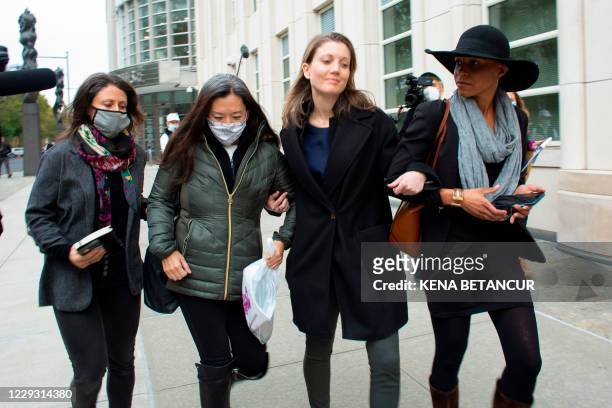 Former members of NXVIUM Linda Chung , Nicki Clyne and Michelle Hatchette leave the the New York court after Rainiere was sentenced to 120 years in...