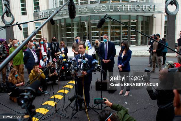 Seth DuCharme, acting US Attorney for the Eastern District of New York, speaks to the media outside Brooklyn federal court after Rainiere was...