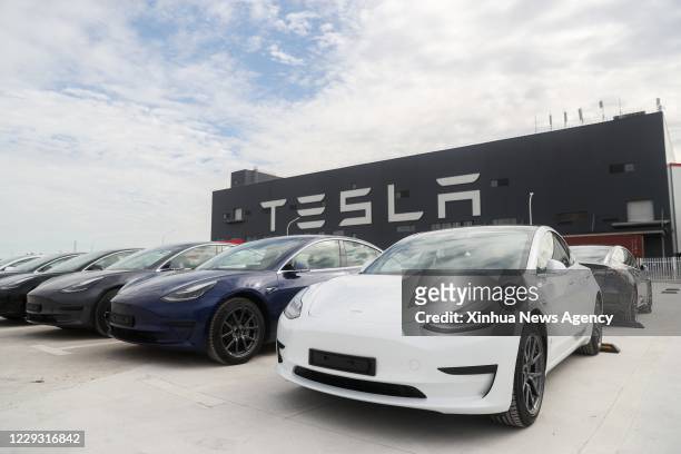 Oct. 26, 2020 -- Photo taken on Oct. 26, 2020 shows the Tesla China-made Model 3 vehicles at its gigafactory in Shanghai, east China. U.S. Carmaker...