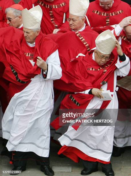 Recent picture dated, 08 April 2005 during Pope John Paul II's funerals in St Peter's square at the Vatican of Slovak Cardinal Jozef Tomko and...