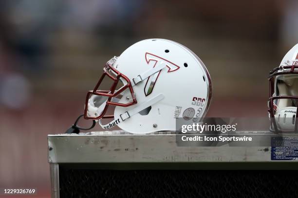 General view of a Troy Trojans helmet during the game between the Georgia State Panthers and Troy Trojans on October 24, 2020 at Veterans Memorial...