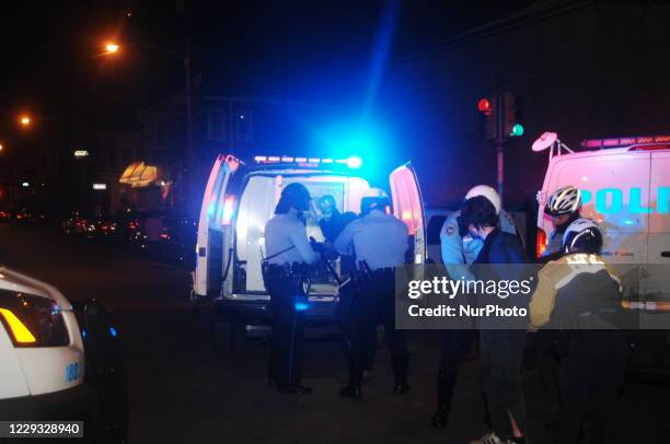 Police arrest several protesters at the corner of 54th street and Pine Street a block from a standoff outside of the 18th Police Precinct between...