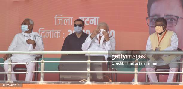 Prime Minister Narendra Modi along with Bihar Chief minister Nitish Kumar and others during a campaign rally to garner support for NDA candidates in...