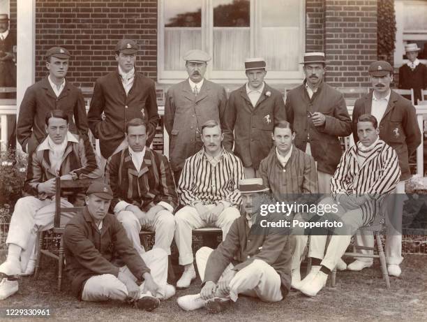 Kent County Cricket Club, County Champions for the first time, circa 1906. Left to right, standing: Colin Blythe, Frank Woolley, W Hearne , James...