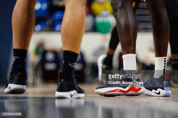 Illustration of shoes during the Jeep Elite match between Pau-Lacq-Orthez and Le Mans on October 28, 2020 in Pau, France.