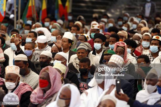 People gather at Anwar Mosque to celebrate Mawlid al-Nabi, the birth anniversary of Muslims' beloved Prophet Mohammad in Addis Ababa, Ethiopia on...