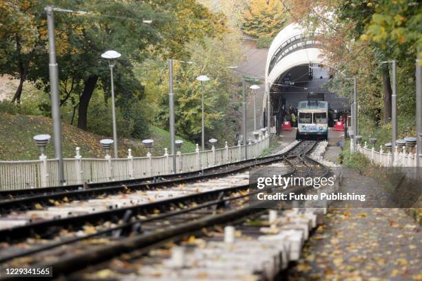 Car of the Kyiv Funicular is pictured at the bottom station, Kyiv, capital of Ukraine. - PHOTOGRAPH BY Ukrinform / Future Publishing