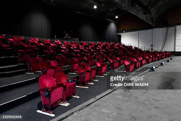 Illustration picture shows the empty theater hall of theater company Toneelhuis, at Waagnatie in Antwerp, after Tonight's performance 'Wachten op...