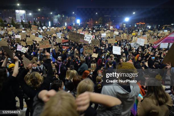 Crowded square with Pro-Choice activists in front of the National Museum in Krakow on October 28. The number of COVID-19 infected in Poland is...