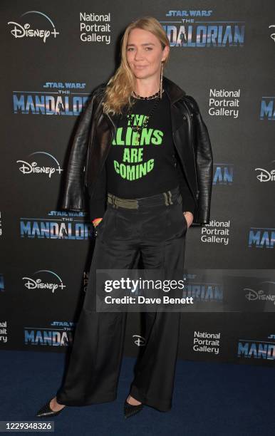 Jodie Kidd attends a private view of "The Mandalorian And The Child", a special portrait being unveiled in collaboration with the National Portrait...