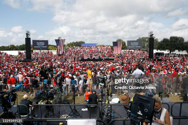 President Donald Trump arrives to give a campaign speech to his supporters just four days before Election Day outside of Raymond James Stadium on...