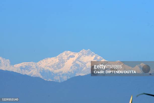 The peak of Kangchenjunga of the eastern Himalayan range, the third highest mountain in the world with an altitude of 8,586 metres is seen from...