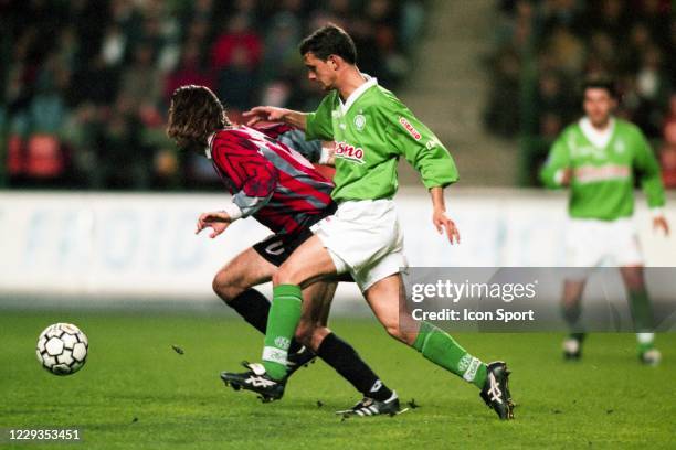 Dominique AULANIER of Nice and Marc ZANOTTI of Saint Etienne during the Division 2 match between AS Saint Etienne and OGC Nice, at Geoffroy Guichard...