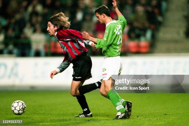 Dominique AULANIER of Nice and Marc ZANOTTI of Saint Etienne during the Division 2 match between AS Saint Etienne and OGC Nice, at Geoffroy Guichard...