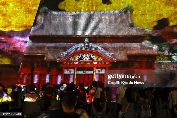 Projection mapping show begins at Shuri Castle in Naha in Okinawa Prefecture, southern Japan, on Oct. 30 a day before the one-year anniversary of a...