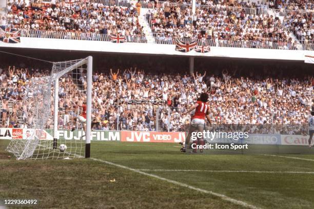 Bryan Robson of England celebrate his second goal during the World Cup match between England and France, at San Mames Stadium, Bilbao, Spain on 16...