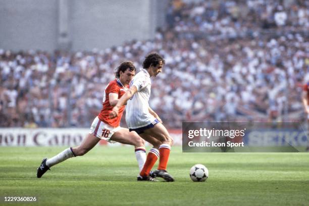 Bryan Robson of England and Michel Platini of France during the World Cup match between England and France, at San Mames Stadium, Bilbao, Spain on 16...