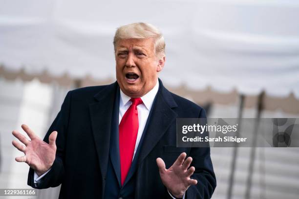 President Donald Trump speaks to the press outside of the White House on October 30, 2020 in Washington, DC. President Trump will travel to Michigan,...