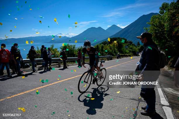 Guatemalan Oscar Serech competes during the stage 8 of the Vuelta a Guatemala cycling race in San Pablo La Laguna, 165 km west of Guatemala City, on...