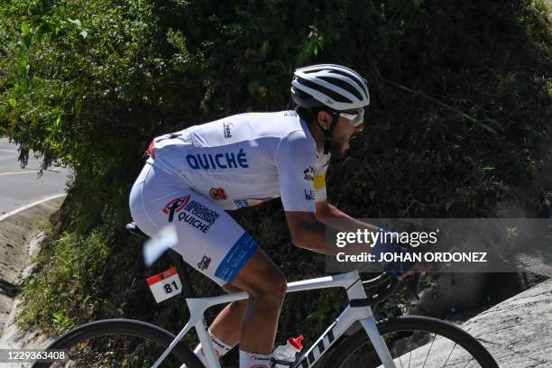 Guatemalan Bryan Rios competes during the stage 8 of the Vuelta a Guatemala cycling race in San Pablo La Laguna, 165 km west of Guatemala City, on...