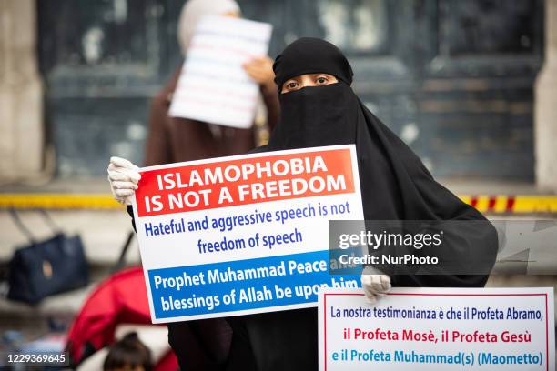 Muslim faithfuls attend prayer organised by the Muslim community in the city centre near the French Embassy to protest against the cartoons of the...