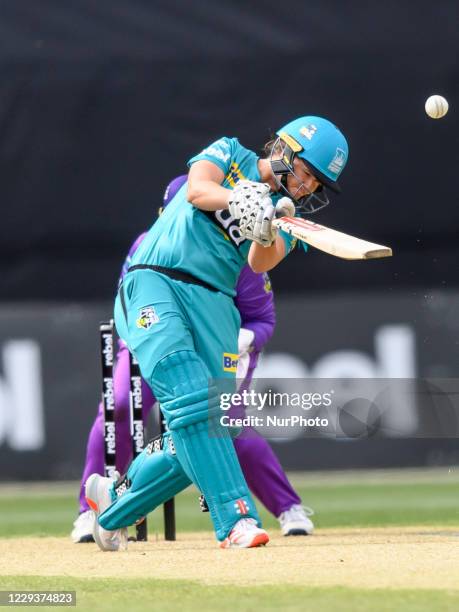 Jess Jonassen of the Heat bats during the Women's Big Bash League WBBL match between the Brisbane Heat and the Hobart Hurricanes at GIANTS Stadium,...