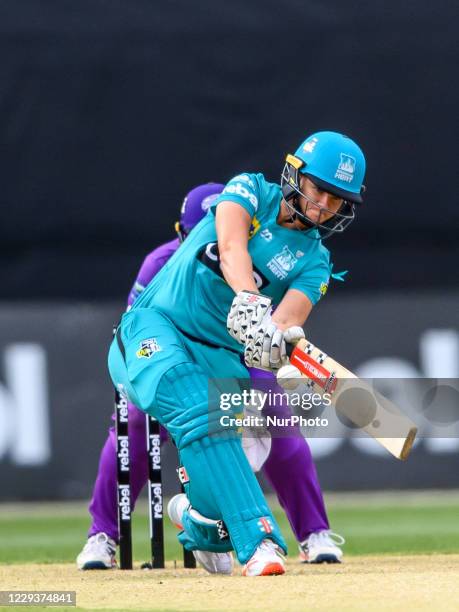 Jess Jonassen of the Heat bats during the Women's Big Bash League WBBL match between the Brisbane Heat and the Hobart Hurricanes at GIANTS Stadium,...