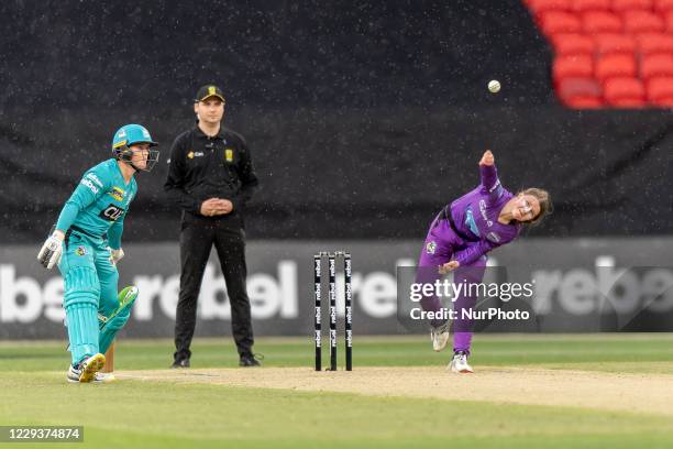 Amy Smith of the Hurricanes balls during the Women's Big Bash League WBBL match between the Brisbane Heat and the Hobart Hurricanes at GIANTS...