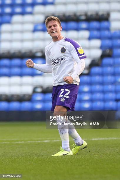 Josh Daniels of Shrewsbury Town celebrates after scoring a goal to make it 1-1 during the Sky Bet League One match between Peterborough United and...