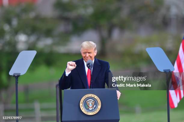 President Donald Trump addresses supporters during a rally on October 31, 2020 in Newtown, Pennsylvania. With the election only three days away,...