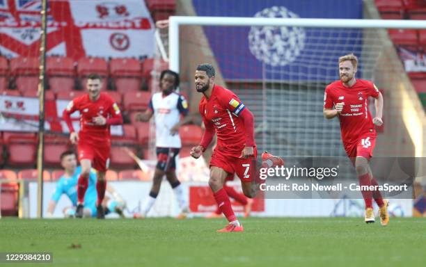 Leyton Orient's Jobi McAnuff celebrates scoring his side's second goal during the Sky Bet League Two match between Leyton Orient and Bolton Wanderers...