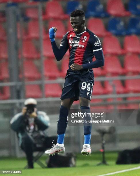 Musa Barrow of Bologna FC celebrates after scoring goal 1-1 during the Serie A match between Bologna FC and Cagliari Calcio at Stadio Renato Dall'Ara...