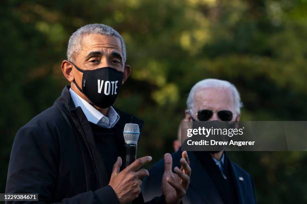 Democratic presidential nominee Joe Biden and former U.S. President Barack Obama make a stop at a canvass kickoff event at Birmingham Unitarian...